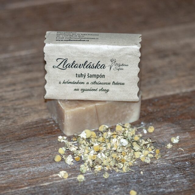 Tuhý šampon s HEŘMÁNKEM a CITRONOVOU TRÁVOU Zlatovláska 100g - Obrázek 2