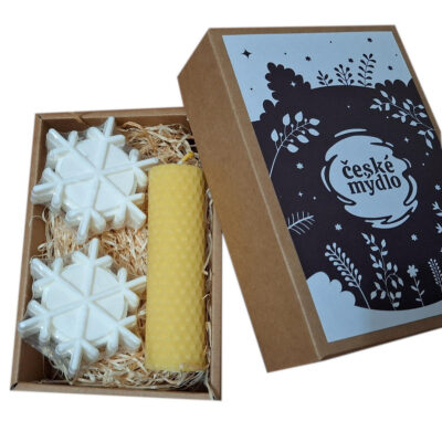 Vánoční balíček s mýdly sněhové vločky se svíčkou